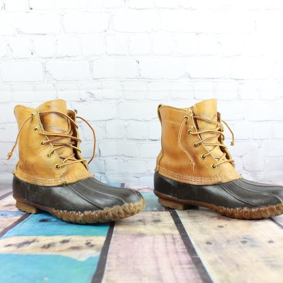Vintage LL Bean Brown Leather Unlined Maine Hunting Shoe Duck Boots Size 8 - Picture 3 of 9
